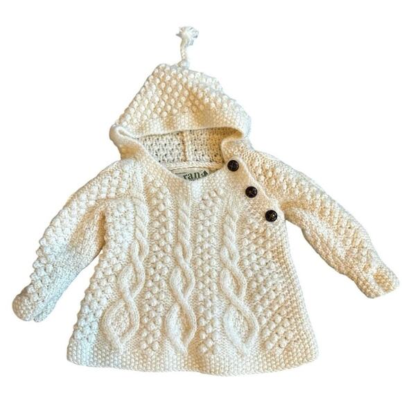 Infant Handknit Irish Aran Woollen Mills 100% Merino Wool Sweater Size Large - Picture 1 of 4